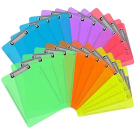 Plastic Clipboards, PANDRI 24 Pack Clear Colored Clipboards, Low Profile Clip Board 12.5 x 9 Inch Standard Letter Size, Office Supplies Classroom