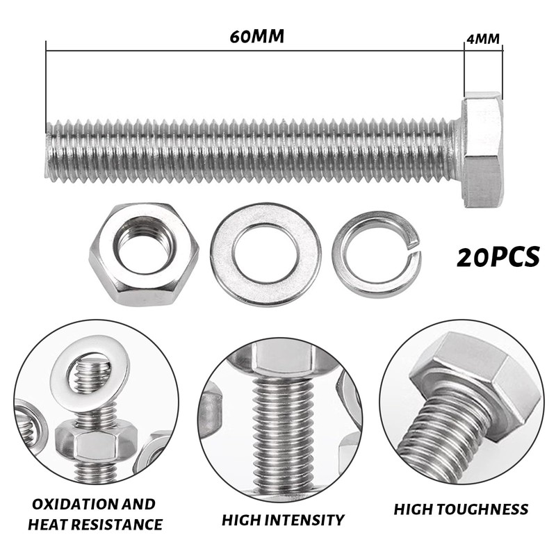 Fhioevt M6 Screws Nuts Set Hexagonal Screws M6 Stainless Steel
