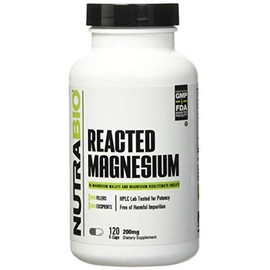 NutraBio Reacted Magnesium Supplement - 120 Caps - 200mg per Serving - 60 Ser - Glicinato de Magnesio, Biglicinato, Malato de D-Magnesio - Sin Gluten 