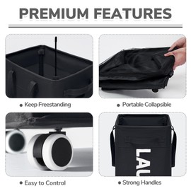CHICVITA 75L Slim Laundry Hamper with Wheels and Removable Wash Bag, Black Rolling Basket with Handle for Laundry Room