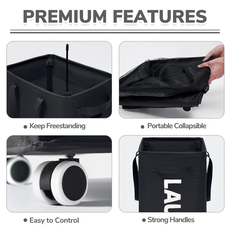 CHICVITA 75L Slim Laundry Hamper with Wheels and Removable Wash