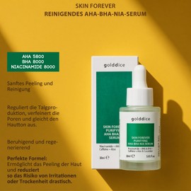 golddice Skin Forever AHA BHA NIA Cleansing Serum with Niacinamide AHA BHA Caffeine Aloe Cucumber Korean Skin Care Made in Italy Cleans Blemishes Blackheads Blemished Acne Prone 30ml