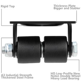 Finnhomy 1 Inch Caster Wheels Set of 4 Heavy Duty Low Profile Plate Rigid Casters Premium Solid Nylon Double Wheels 1,100 Lbs Anti-wear Furniture Casters Extra-Wide Smooth for Bed Workbench Black