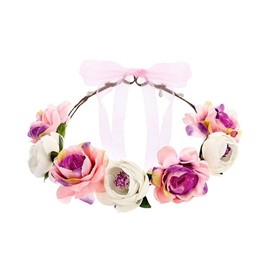 Flower Wreath for Hair 17 cm - Flexibly Adjustable - Boho Hair Wreath with Flowers - Flower Hair Wreath as Headpiece for Wedding JGA Festival - Hair Accessories & Hair Accessories - Pink