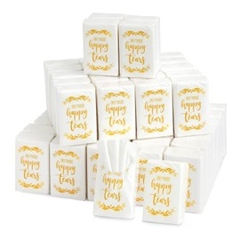 Juvale 60 paquetes de pañuelos faciales para boda, secan esas lágrimas felices para invitados, 3 capas, 10 hojas por paquete, suministros para regalos de fiesta de boda, ceremonias, tamaño de pañuelos de viaje, 7.4 x 5.1 cm