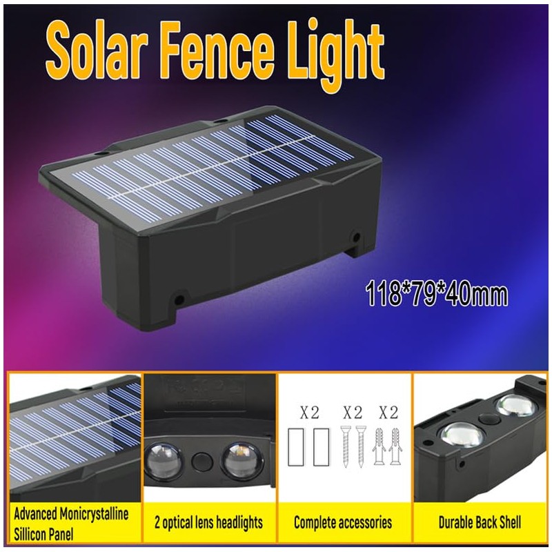 Gtliba Solar Fence Lights Outdoor 10 Colors, Warm White &