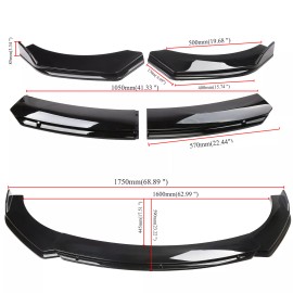 Unbranded Black For VW Tiguan R Line Front Bumper Lip Spoiler Kit +86.6" Car Side Skirt