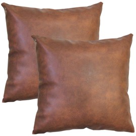 JOJUSIS Modern Leather Throw Pillow Covers for Couch Sofa Bed Set of 2 100% Faux Leather Dark Brown 16" x 16"