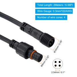 PATIKIL 6.56Ft 4 Pin Extension Cable Wire, 22AWG Waterproof IP67 Connector with Male and Female at Both Ends for LED Strips, Black