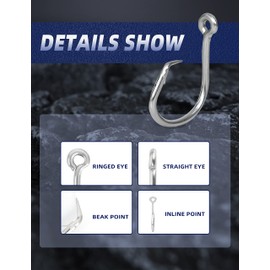 BLUEWING Big Game Circle Hooks Heavy Duty Stainless Steel Fishing Hooks for Saltwater & Freshwater, Size 01: 2/0, 25pcs