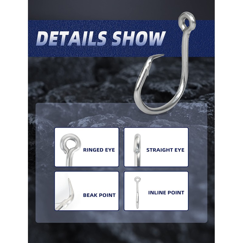 BLUEWING Big Game Circle Hooks Heavy Duty Stainless Steel Fishing