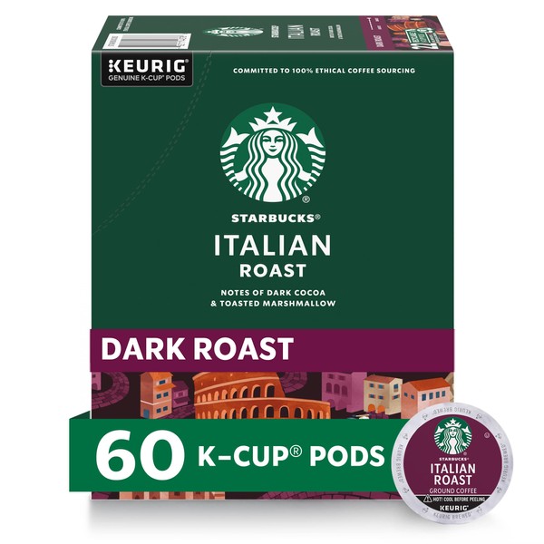 Starbucks K-Cup Coffee Pods—Dark Roast Coffee—Italian Roast for Keurig Brewers—100% Arabica—6 boxes (60 pods total)
