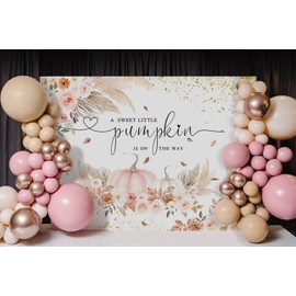 Mocsicka Pumpkin Baby Shower Backdrop Autumn Fall Little Pumpkin Baby Shower Party Decorations Banner A Little Pumpkin is On The Way Baby Shower Backdrops(Pink, 7x5ft(82''x60''))