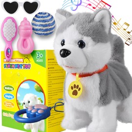 Marsjoy Husky Walking Barking Dog for Kids Interactive Musical Puppy Robot Repeats What You Say, Realistic Licking Tongue Wagging Tail Remote Control Toddler Toys for Girls and Boys Birthday Gifts