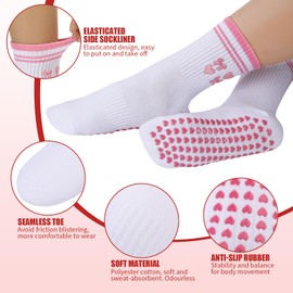 Jspupifip 2 Pairs Pilates Socks with Grip for Women Embroidery Non-Slip Yoga Socks with Heart Striped Cherry Bow Patterns for Barre Workout Hospital (2 Pairs)