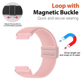 YOOSIDE 20mm Nylon Loop Elastic Lightweight Watch Strap for Garmin Vivoactive 5 / Venu Sq/Venu 2 Plus, Soft Stretchy Wrist Band with Magnetic Closure for Vivoactive 3,Forerunner 165 (Pink)