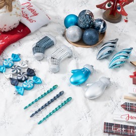 87Pcs Christmas Ball Ornaments Set, Assorted Shatterproof Hanging Tree Decorative for Xmas Tree Holiday Party and Home Decor (Blue & Silver)