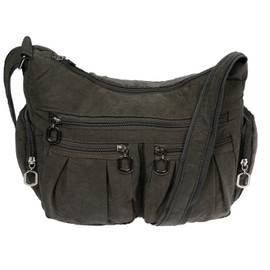 Christian Wippermann Women's Fabric Shoulder Bag - Canvas Shoulder Bag 31 x 24 x 11 cm - Adjustable Shoulder Strap 80-140 cm - Many Zip Compartments - Perfect for Work and Leisure Dark Grey