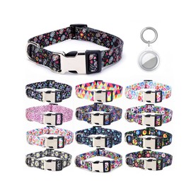 Dog Collars with Airtag for Girls Boys, Colorful Cute Fancy Metal Buckle Flower Printed Patterns Durable Adjustable for Small Medium Large Breed Female Male Pet Cat Terrier,Skull M