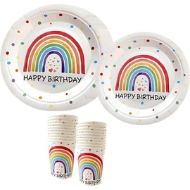 YRsorn Rainbow Decoration Children's Birthday - Rainbow Party Tableware Birthday, Children's Birthday Table Decoration, Rainbow Napkins Birthday for Birthday Party Girls Boys, 10 Guests