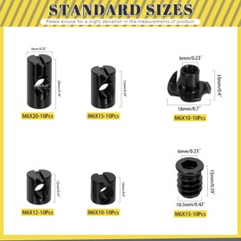 Mardatt 60PCS M6 x 10/12/15/20mm Barrel Nuts Kit, Black Zinc-Plated Carbon Steel Cross Dowels Slotted Barrel Nut, M6 x 15mm Threaded Inserts with M6 x 10mm T-Nuts, for Wood Furniture Screw