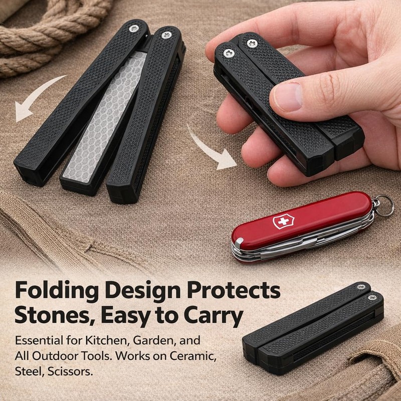Double Sided Sharpener, Folding Pocket Knife Sharpening Stone Portable Garden