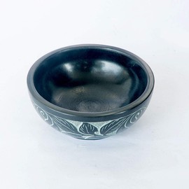 Kaizen Casa Hand Carved Natural Stone Bowl, Smudge Bowl, Stone Bowl, Smudge Pot, White Leaf Carved Design |Size_12.7cm x 5.08cm – Black
