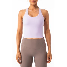 Lavento Women's Racerback Crop Tank Workout Running Yoga Tops (Lilac, Small)