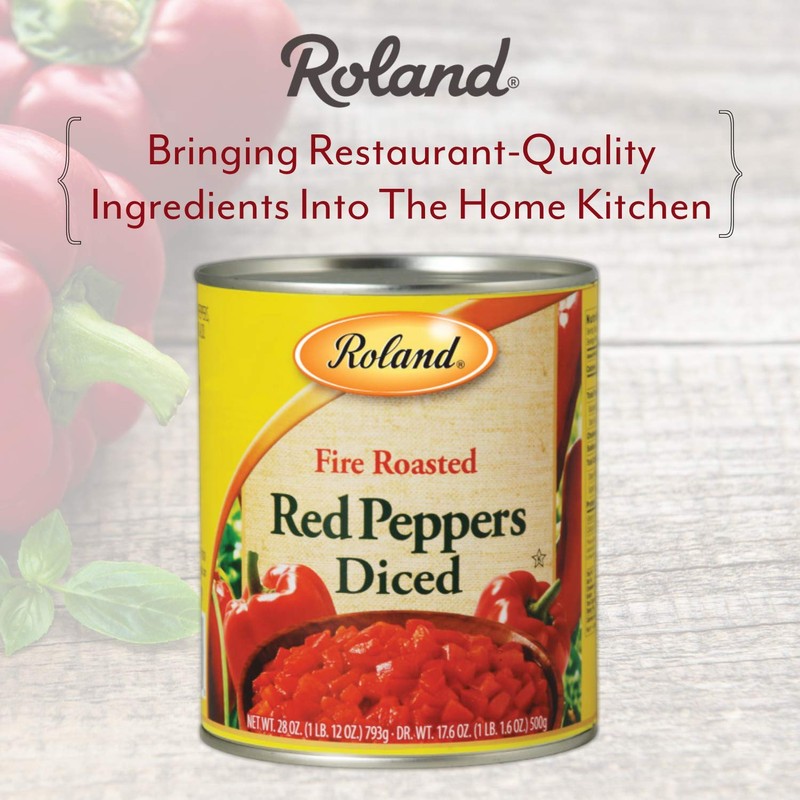 Roland Foods Diced Fire Roasted Red Peppers, 28 Ounce Can,
