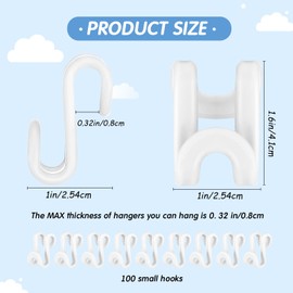 Unittype 100 Pcs Space Saving Hanger Hooks, Clothes Hanger Connector Hooks, Heavy Duty Space Saver Extender Clips for Closet Organizers (White)