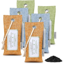 CLEVAST 6 Pack Bamboo Charcoal Air Purifying Bags(6x60g), Activated Natural Home Odor Absorber, Deodorizer and Moisture Eliminator, Purifier for Closet, Shoe, Car Air freshener, Pet Safe