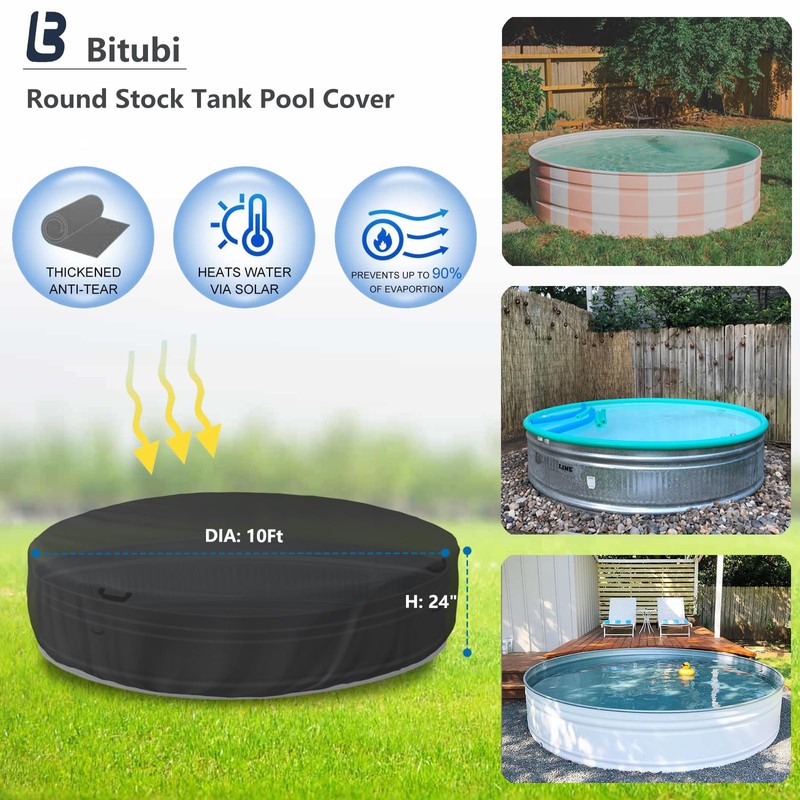 Bitubi 10 Ft Steel Round Stock Tank Pool Cover,Upgraded to