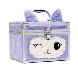 VOTUM Fluffy Lockable Jewelry Box for Girls – Adorable Plush Cat-Themed Treasure Chest with Ears – Secure Storage for Jewelry, Trinkets & Keepsakes – Soft Purple Faux Fur Design