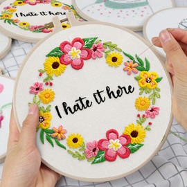 Nuberlic Floral Embroidery Kit for Beginners Cross Stitch Kits- Complete Starter Set with Hoop, Pre-Printed Fabric, Threads & Needles