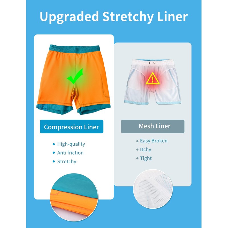 Atforna Men's Long 2-in-1 Swimming Shorts with Compression Quick-Drying Breathable