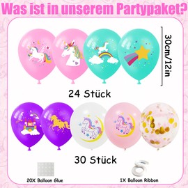 Pack of 54 Unicorn Decorative Balloons, Girls, Unicorns Birthday Decoration, Latex Balloons and Confetti Balloons, Unicorn Balloons for Children's Birthday Party, Baby Shower, Wedding