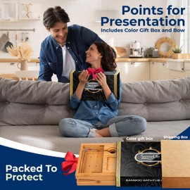 SereneLife Bamboo Bathtub Caddy with Adjustable Length, Non-Slip Handles, Integrated Device Holder and Wine Glass Slot - Expandable Design for Comfortable Bathing