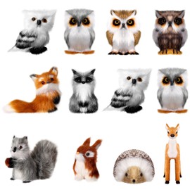 Sratte 12 Pcs Christmas Animal Ornament Furry Owl Fox Hanging Cute Animal Decoration for Christmas Tree for Christmas Holiday Party Garden Home Decoration