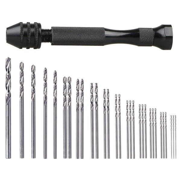 31Pcs Hand Drill Bits Set, SUNJOYCO Precision Pin Vise Rotary Tools with Micro Mini Twist Drill Bits (0.5-3.0mm) for Wood, Jewelry, Plastic, Craft Projects and Model Building, DIY Drilling