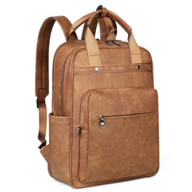 MASINTOR Leather Laptop Backpack for Women, Stylish Computer Backpack College Business Work Shoulder Bags Work and Travel Mocha Brown