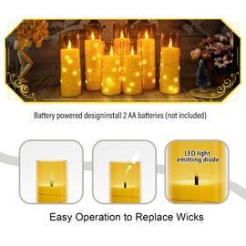 Eebuss Flameless Candles with Embedded Star String, Battery Operated LED Pillar Candles with Timer and Remote Control,Home Decorating for Ambiance， Set of 7 (D 2.3"×H 5" 5" 6" 6" 7" 7" 7")(Gold)