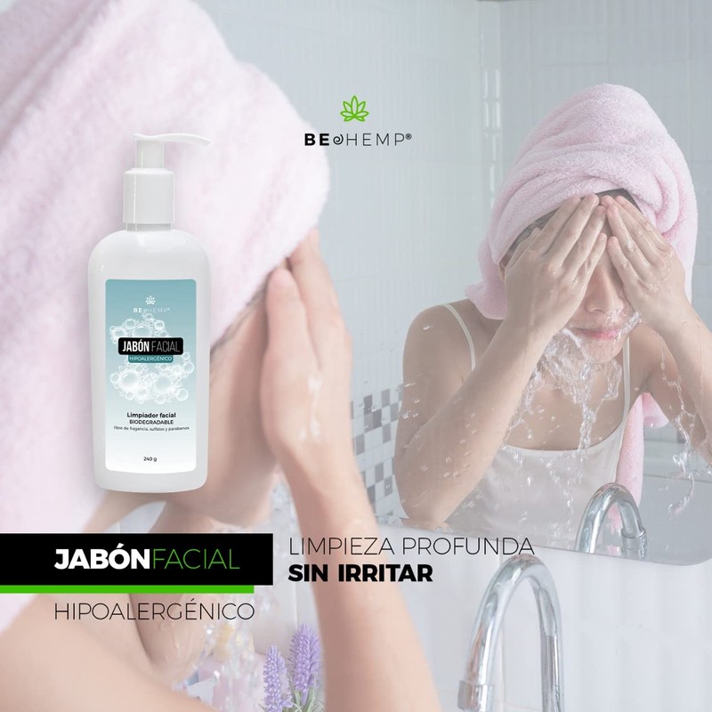 Jabón facial hipoalergénico para piel rosácea set de 2 Beohemp