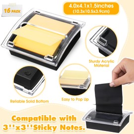 Ctosree 16 Pcs Pop Up Sticky Note Dispenser Acrylic Sticky Note Dispenser with Black Base Clear Top Fit for 3 x 3 Inches Pop Up Notes Sticky Note Holder for Desk School Office Home Shop Memo Gifts