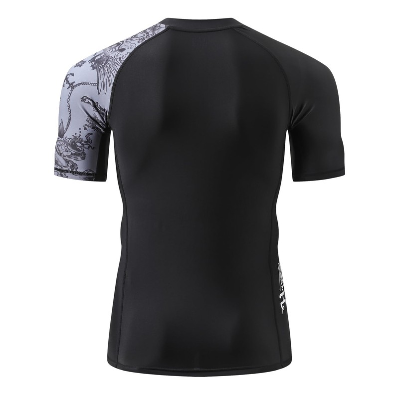 HUGE SPORTS Men's Splice Sun Protection Rash Guard Short Sleeves(Piracy,S)