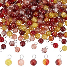 PH PandaHall 200pcs Fall Crystal Dangle Charms 5 Colors Crakle Glass Beads Charm 8mm Autumn Drops Charms Round Fall Charm with Loops for Autumn Jewelry Making Necklace Earring Bracelet DIY Craft Keychain