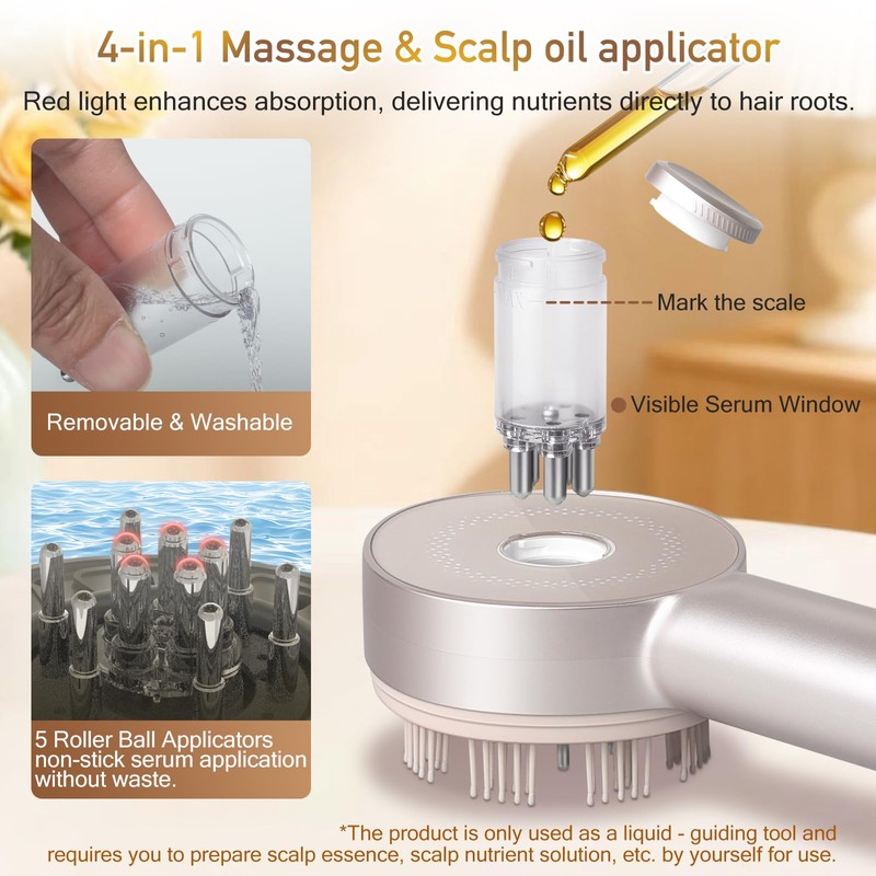ATAUSD Head Massager Electric 4-in-1, EMS, IPX7 & Oil Applicator,