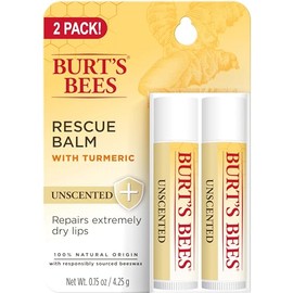 Burt's Bees Rescue Balm - Bálsamo labial sin perfume, con cúrcuma rica en antioxidantes, sin tinte, cuidado de labios de origen natural, 2 tubos, 0.15 onzas
