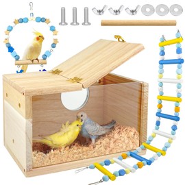 GZqiancang 1 STK Nistkasten Wellensittich, Nistkasten Wellensittiche Transparent mit 1 STK Wellensittich Schaukel und Vogelleiter Brückenspielzeug(19.5 * 12 * 12cm)