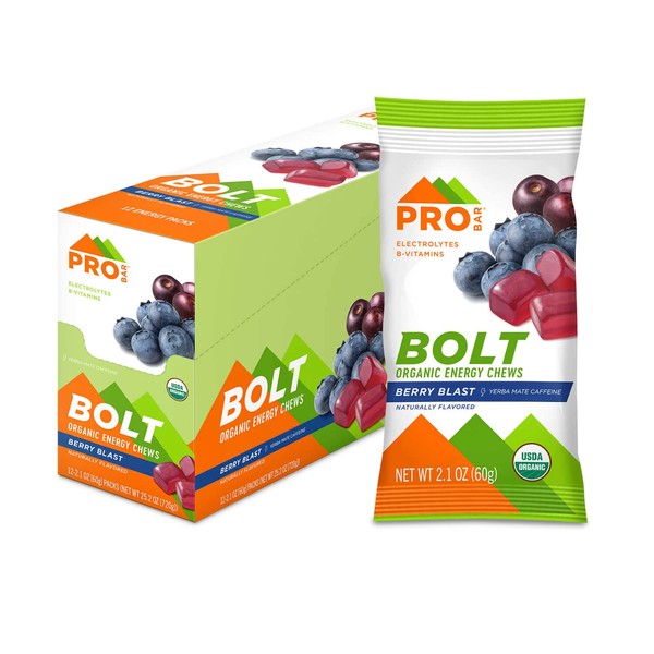 PROBAR - Bolt Organic Energy Chews, Berry Blast, Non-GMO, Gluten-Free, USDA Certified Organic, Healthy, Natural Energy, Fast Fuel Gummies with Vitamins B & C (12 Count)