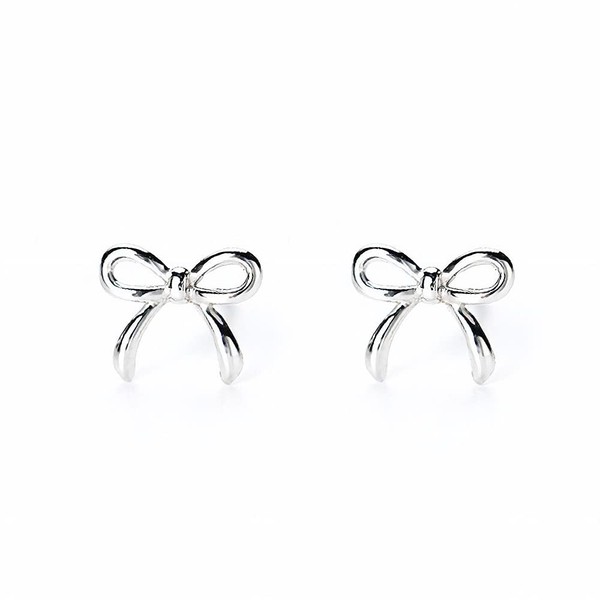 Richight Sterling Silver Simple Small Ribbon Earrings Silver 925 Women's